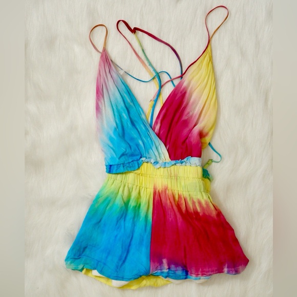 Tie-Dye Romper Colorful Jumpsuit w/ Open Back - Picture 3 of 13